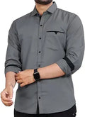 kxge Fashion  Men's Regular Fit Solid Soft Touch Cotton Casual Shirt with Pocket Design with Spread Collar & Full Sleeves