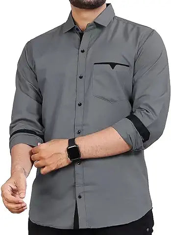 kxge Fashion  Men's Regular Fit Solid Soft Touch Cotton Casual Shirt with Pocket Design with Spread Collar & Full Sleeves