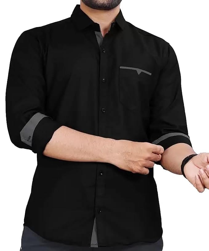 kxge Fashion  Men's Regular Fit Solid Soft Touch Cotton Casual Shirt with Pocket Design with Spread Collar & Full Sleeves