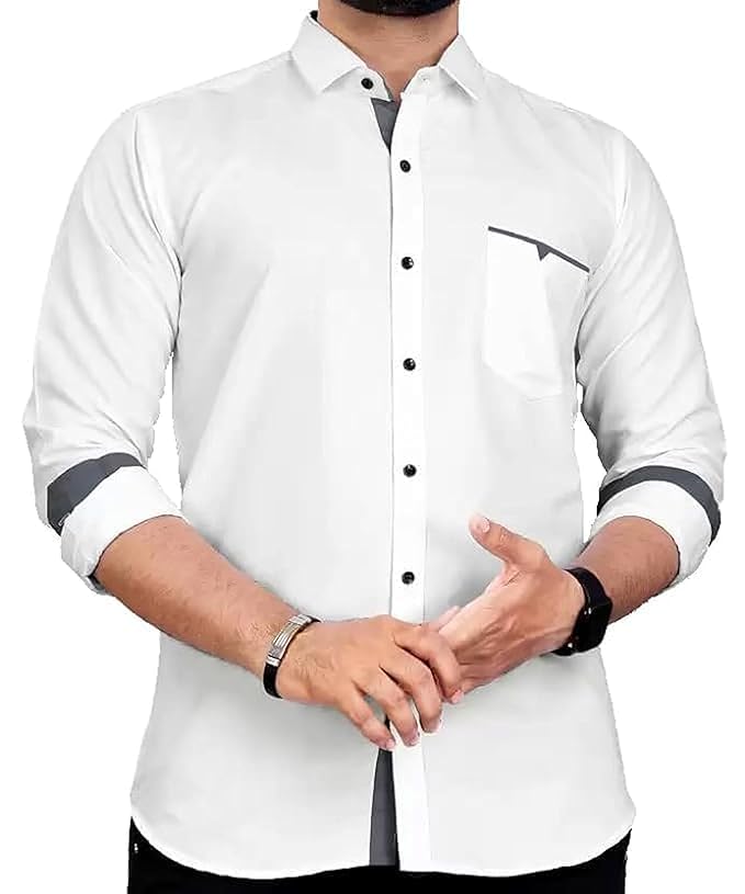 kxge Fashion  Men's Regular Fit Solid Soft Touch Cotton Casual Shirt with Pocket Design with Spread Collar & Full Sleeves
